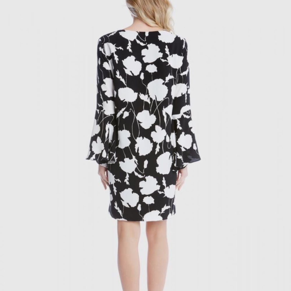 NWT Karen Kane Black and White Floral Dress Medium Flounce Sleeve - Picture 2 of 7